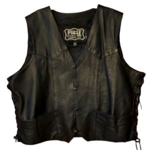 First Mens Genuine Leather Vintage Lace Up‎ Black Vest